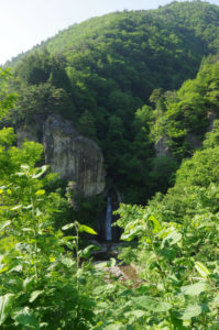 JR面白山高原駅近くの霰滝が見えた