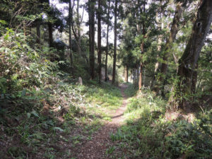 大手門口までは、こうした山道を下る：山形市の長谷堂城跡公園を歩く － 2018年4月